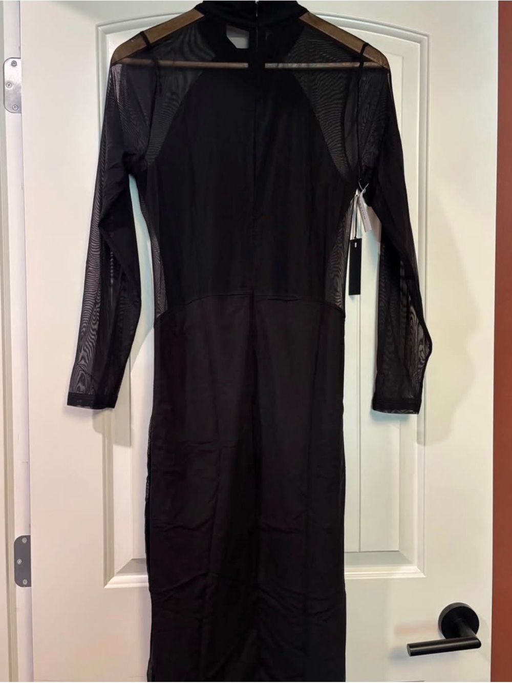 Babaton Black Long Sleeve Mesh-Inset Midi Dress - Picture 4 of 4